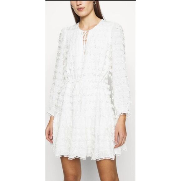 Farm Rio White Textured Mini Dress, Beaded Tassels- Size Small - Picture 14 of 14